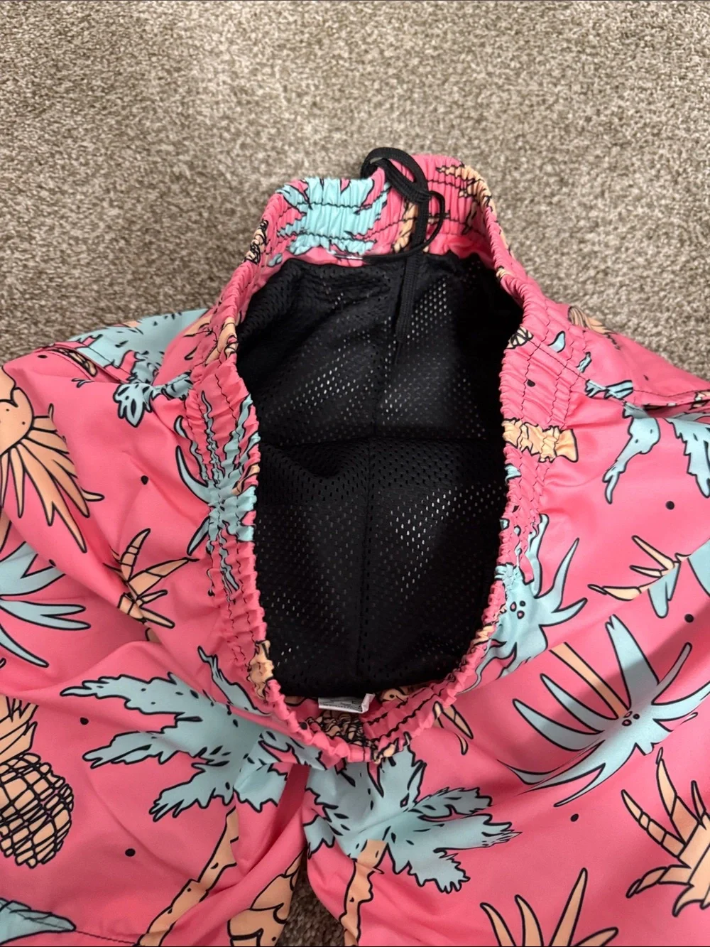 Pink Pineapple Print Kids Swim Trunks with black Liner